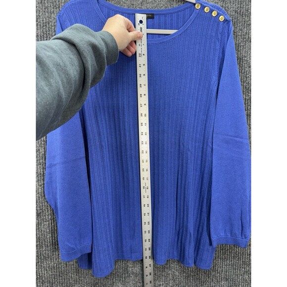 Talbots Button Shoulder Sweater Top Womens 2X Blue Crewneck Ribbed Long Sleeve - Picture 6 of 9